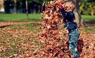 Kids and leaves