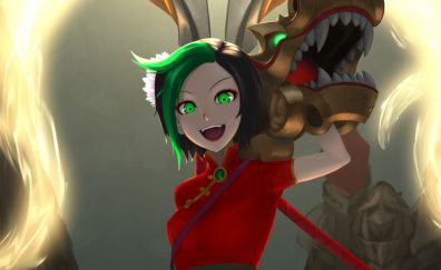 Happy Jinx, League of legends online game, green eyes