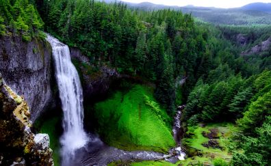 Waterfall, river, valley, forest, tree, nature