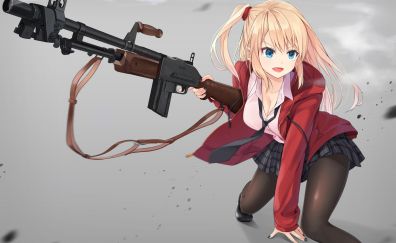 Long hair anime girl with gun
