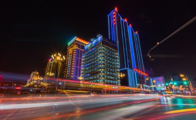 Xining city in night, buildings, city lights
