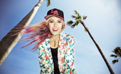 Colorful hair, smile, Chloe Norgaard, cap