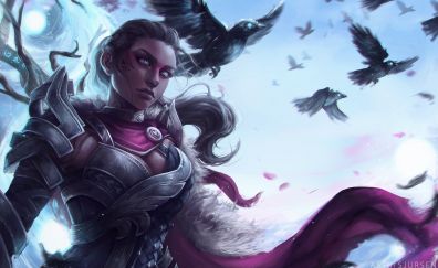 Raven, girl warrior, fantasy, art