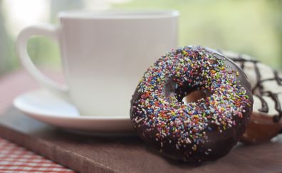 Doughnut, breakfast, coffee cup