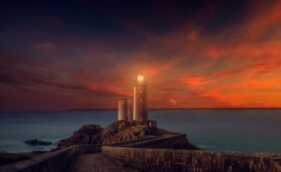 Lighthouse, sunset, beach