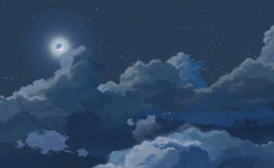 Moon, Clouds, night, art