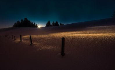 Winter, snow, lights, landscape