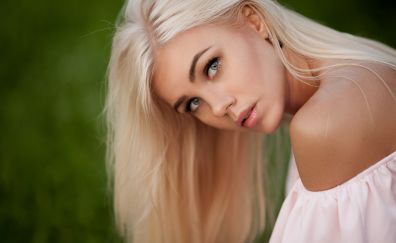 Bare shoulder, outdoor, face, blonde model