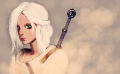 The witcher, white hair, ciri, game, art
