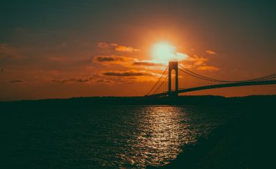 Bridge, sunset, sea