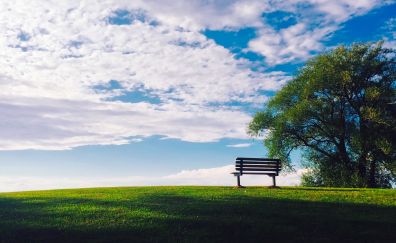 Bench, sky, clouds, nature