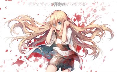 Blonde anime girl, long hair, curious