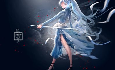 White hair, anime girl, Weiss Schnee, RWBY, sword