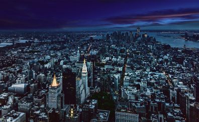 New york city, night, aerial view