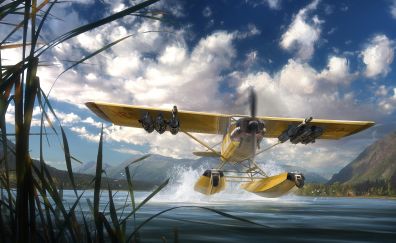 Far cry 5, sea airplane, yellow, game