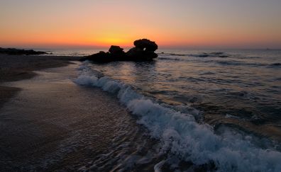 Sunset, beach, sea, nature