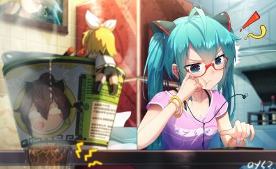 Blue hair, Angry Hatsune Miku, anime girl