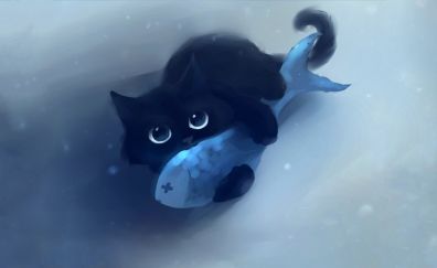 Black cat and fish art