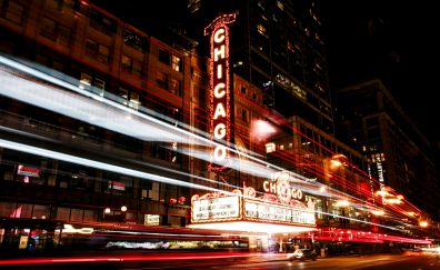 Chicago in night, city traffic