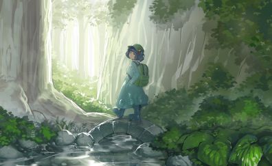Touhou, anime girl, walk, forest