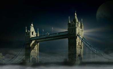 Tower Bridge, London, city, night