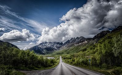 Road, mountains, horizon, nature, clouds
