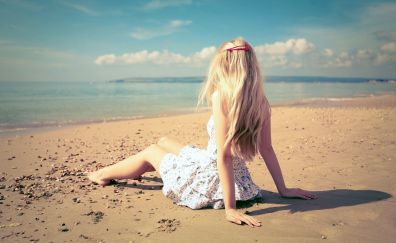 At beach, sand, girl, model, blonde