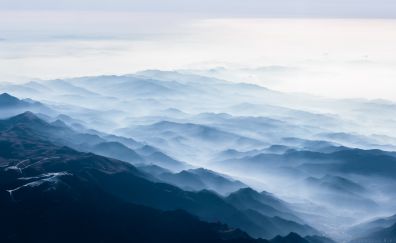 Horizon, landscape, nature, fog, mist, mountains