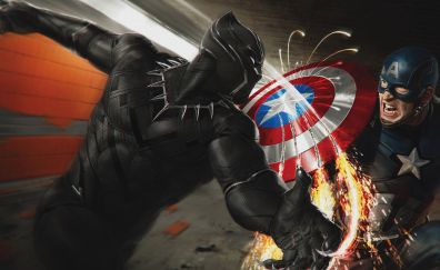 Black Panther, Captain America, Captain America: Civil War, 2016 movie, fight