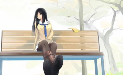 Anime girl, sitting, bench