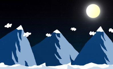 Minimal, clouds, moon, mountains, night