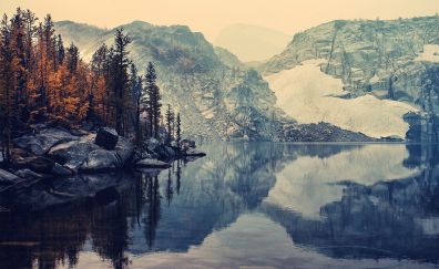 Nature, mountains, lake, rocks, reflections 