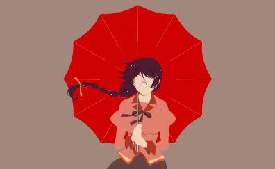 Tsubasa Hanekawa, Bakemonogatari, with red umbrella, anime girl