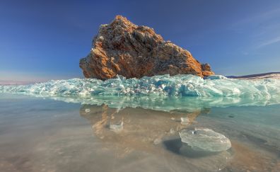 Lake Baikal, Russia, ice, rocks, winter
