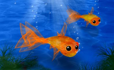 Goldfish, art, underwater