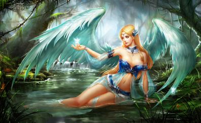 Fantasy, angle, wings, river