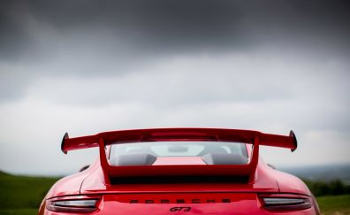2018 Porsche 911 GT3, rear view, red sports car