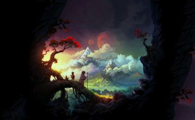 A trip through the forest, clouds, mountains, art