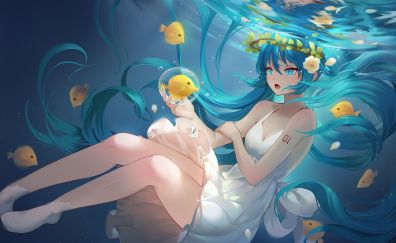 Hatsune Miku, underwater, fish, Vocaloid