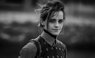 Emma Watson, English actress, celebrity, monochrome