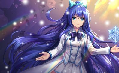Cute anime girl, snowflakes, blue hair, original