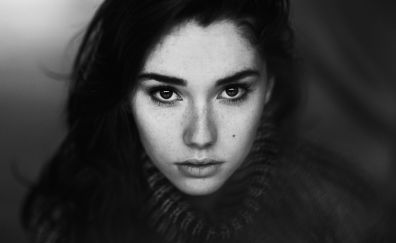 Girl, model's face, monochrome