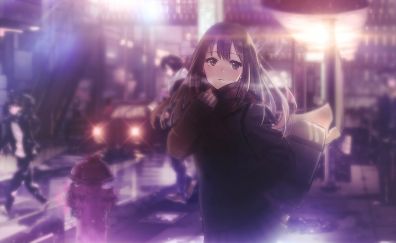 Cute anime girl, city, night, walk