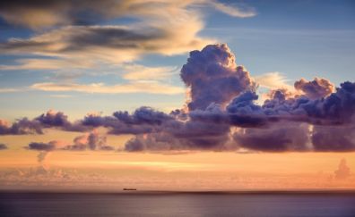 Clouds, sky, ship, sunset, sea