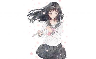 School dress, anime girl, flute