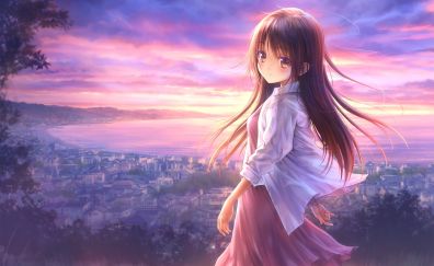 Cute anime girl, city scenery, anime, Narcissu