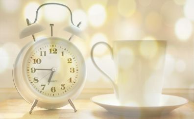 Alarm clock, coffee cup, morning, cup