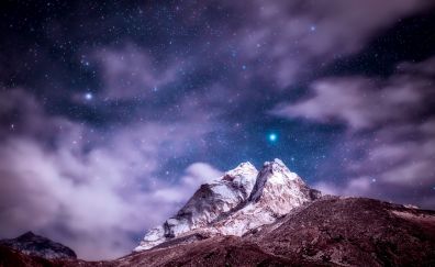 Himalaya's mountains, sky, clouds, night
