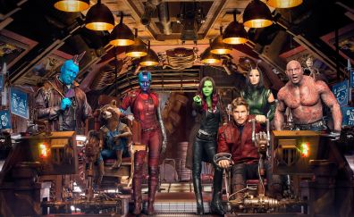 Guardians of the galaxy vol, 2, 2017 movie, cast, in spacecraft, hd
