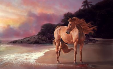 Horse on beach artwork fantasy